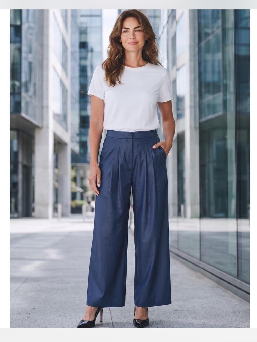 J. McLaughlin Amal Long Bottoms Women's 10 Linen Navy Wide Leg Trouser Coast NWT